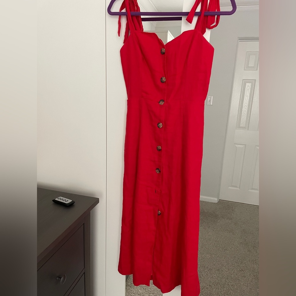 Aritzia Wilfred Linen Red Button-Down Dress
